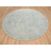 Load image into Gallery viewer, 12&#39;x12&#39; Gray with Touches of Blue, Tabriz Design, Jacquard Hand Loomed Wool and Plant Based Silk, Round Oriental Rug FWR390192