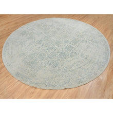 Load image into Gallery viewer, 12&#39;x12&#39; Gray with Touches of Blue, Tabriz Design, Jacquard Hand Loomed Wool and Plant Based Silk, Round Oriental Rug FWR390192