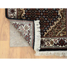 Load image into Gallery viewer, 2&#39;x8&#39;1&quot; Rich Black, Tabriz Mahi with Fish Medallion Design, Pure Wool, 175 KPSI, Hand Knotted, Runner Oriental Rug FWR390402