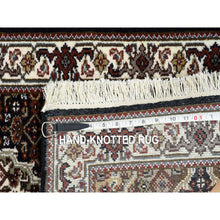 Load image into Gallery viewer, 2&#39;x8&#39;1&quot; Rich Black, Tabriz Mahi with Fish Medallion Design, Pure Wool, 175 KPSI, Hand Knotted, Runner Oriental Rug FWR390402