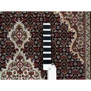 4'x6'1" Rich Black, Tabriz Mahi with Fish Medallion Design, 175 KPSI, Hand Knotted, 100% Wool, Oriental Rug FWR390594