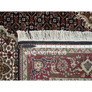 4'1"x6' Rich Black, Tabriz Mahi with Fish Medallion Design, 175 KPSI, Hand Knotted, 100% Wool, Oriental Rug FWR390606