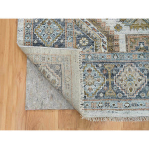 7'10"x10' Ivory, Plush and Lush Pile Pure Wool, Hand Knotted Karajeh Heritage Design, Oriental Rug FWR391110