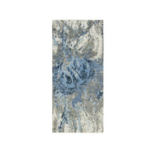 Load image into Gallery viewer, 2&#39;6&quot;x5&#39;9&quot; Gray and Blue, Hand Knotted Abstract Design, Hi-Low Pile Wool and Silk, Runner Oriental Rug FWR391218