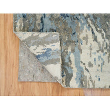 Load image into Gallery viewer, 2&#39;6&quot;x5&#39;9&quot; Gray and Blue, Hand Knotted Abstract Design, Hi-Low Pile Wool and Silk, Runner Oriental Rug FWR391218