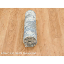 Load image into Gallery viewer, 2&#39;6&quot;x5&#39;9&quot; Gray and Blue, Hand Knotted Abstract Design, Hi-Low Pile Wool and Silk, Runner Oriental Rug FWR391218