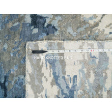 Load image into Gallery viewer, 2&#39;6&quot;x5&#39;9&quot; Gray and Blue, Hand Knotted Abstract Design, Hi-Low Pile Wool and Silk, Runner Oriental Rug FWR391218