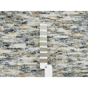 12'2"x15' Earth Tone Colors, Modern Striae Design, Soft to the Touch, Pure Wool, Hand Loomed, Oversized Oriental Rug FWR391416