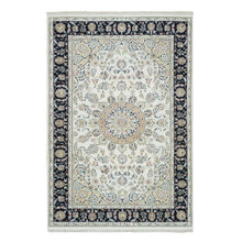 Load image into Gallery viewer, 5&#39;10&quot;x9&#39;1&quot; Ivory, Natural Wool Hand Knotted, Nain with Center Medallion Flower Design, 250 KPSI Densely Woven, Oriental Rug FWR391728