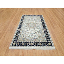 Load image into Gallery viewer, 5&#39;10&quot;x9&#39;1&quot; Ivory, Natural Wool Hand Knotted, Nain with Center Medallion Flower Design, 250 KPSI Densely Woven, Oriental Rug FWR391728