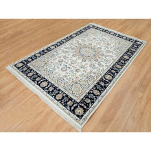 Load image into Gallery viewer, 5&#39;10&quot;x9&#39;1&quot; Ivory, Natural Wool Hand Knotted, Nain with Center Medallion Flower Design, 250 KPSI Densely Woven, Oriental Rug FWR391728