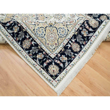 Load image into Gallery viewer, 5&#39;10&quot;x9&#39;1&quot; Ivory, Natural Wool Hand Knotted, Nain with Center Medallion Flower Design, 250 KPSI Densely Woven, Oriental Rug FWR391728