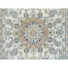 Load image into Gallery viewer, 5&#39;10&quot;x9&#39;1&quot; Ivory, Natural Wool Hand Knotted, Nain with Center Medallion Flower Design, 250 KPSI Densely Woven, Oriental Rug FWR391728