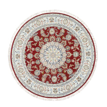 Load image into Gallery viewer, 6&#39;x6&#39; Burgundy Red, Nain with Center Medallion Flower Design, 250 KPSI, Soft Wool, Hand Knotted, Round Oriental Rug FWR392280