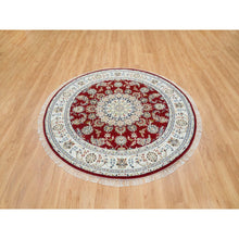 Load image into Gallery viewer, 6&#39;x6&#39; Burgundy Red, Nain with Center Medallion Flower Design, 250 KPSI, Soft Wool, Hand Knotted, Round Oriental Rug FWR392280