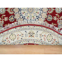 Load image into Gallery viewer, 6&#39;x6&#39; Burgundy Red, Nain with Center Medallion Flower Design, 250 KPSI, Soft Wool, Hand Knotted, Round Oriental Rug FWR392280