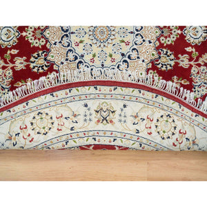 6'x6' Burgundy Red, Nain with Center Medallion Flower Design, 250 KPSI, Soft Wool, Hand Knotted, Round Oriental Rug FWR392280