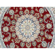 Load image into Gallery viewer, 6&#39;x6&#39; Burgundy Red, Nain with Center Medallion Flower Design, 250 KPSI, Soft Wool, Hand Knotted, Round Oriental Rug FWR392280