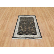 Load image into Gallery viewer, 4&#39;x6&#39; Eerie Black, Herati with All Over Fish Mahi Design, 250 KPSI Super Fine Weave, Extra Soft Wool Hand Knotted, Oriental Rug FWR392358