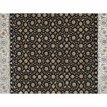 Load image into Gallery viewer, 4&#39;x6&#39; Eerie Black, Herati with All Over Fish Mahi Design, 250 KPSI Super Fine Weave, Extra Soft Wool Hand Knotted, Oriental Rug FWR392358