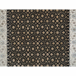 4'x6' Eerie Black, Herati with All Over Fish Mahi Design, 250 KPSI Super Fine Weave, Extra Soft Wool Hand Knotted, Oriental Rug FWR392358