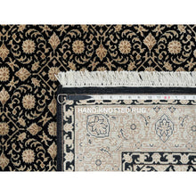 Load image into Gallery viewer, 4&#39;x6&#39; Eerie Black, Herati with All Over Fish Mahi Design, 250 KPSI Super Fine Weave, Extra Soft Wool Hand Knotted, Oriental Rug FWR392358