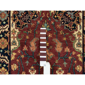 2'7"x12' Rust Red, Hand Knotted Antiqued Sarouk Re-Creation, Natural Dyes Densely Woven, 100% Wool, Runner Oriental Rug FWR392838