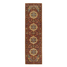 Load image into Gallery viewer, 2&#39;7&quot;x10&#39; Terracotta Red, Hand Knotted, Antiqued Fine Heriz Re-Creation, Densely Woven, Natural Dyes, Extra Soft Wool, Runner Oriental Rug FWR393018