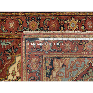 2'7"x10' Terracotta Red, Hand Knotted, Antiqued Fine Heriz Re-Creation, Densely Woven, Natural Dyes, Extra Soft Wool, Runner Oriental Rug FWR393018
