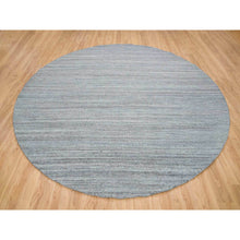 Load image into Gallery viewer, 11&#39;10&quot;x11&#39;10&quot; Arsenic Gray, Thick and Plush Plain Hand Loomed, Modern Striae Design, Organic Wool Soft Pile, Round Oriental Rug FWR393354