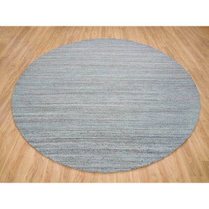 11'10"x11'10" Arsenic Gray, Thick and Plush Plain Hand Loomed, Modern Striae Design, Organic Wool Soft Pile, Round Oriental Rug FWR393354