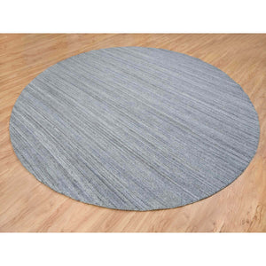 11'10"x11'10" Arsenic Gray, Thick and Plush Plain Hand Loomed, Modern Striae Design, Organic Wool Soft Pile, Round Oriental Rug FWR393354