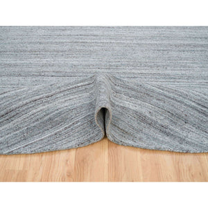 11'10"x11'10" Arsenic Gray, Thick and Plush Plain Hand Loomed, Modern Striae Design, Organic Wool Soft Pile, Round Oriental Rug FWR393354