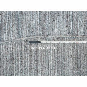 11'10"x11'10" Arsenic Gray, Thick and Plush Plain Hand Loomed, Modern Striae Design, Organic Wool Soft Pile, Round Oriental Rug FWR393354