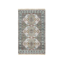 Load image into Gallery viewer, 3&#39;x5&#39; Ivory, Unique Flower Rosettes Border, Shiraz Reimagined Design, Soft and Vibrant Pile, 100% Wool, Hand Knotted, Sustainable Oriental Rug FWR393480