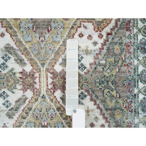 3'x5' Ivory, Unique Flower Rosettes Border, Shiraz Reimagined Design, Soft and Vibrant Pile, 100% Wool, Hand Knotted, Sustainable Oriental Rug FWR393480