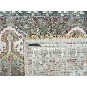 3'x5' Ivory, Unique Flower Rosettes Border, Shiraz Reimagined Design, Soft and Vibrant Pile, 100% Wool, Hand Knotted, Sustainable Oriental Rug FWR393480