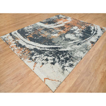 Load image into Gallery viewer, 9&#39;3&quot;x11&#39;9&quot; Black and Orange, Soft and Luxurious, Abstract with Curvilinear Motif, All Wool, Tone on Tone, Hand Knotted , Dense Weave, Modern Rug FWR393744