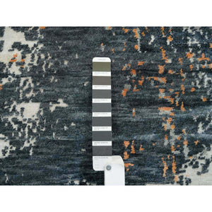 9'3"x11'9" Black and Orange, Soft and Luxurious, Abstract with Curvilinear Motif, All Wool, Tone on Tone, Hand Knotted , Dense Weave, Modern Rug FWR393744