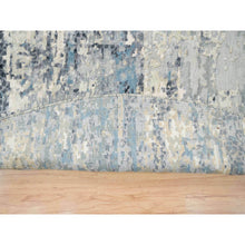 Load image into Gallery viewer, 11&#39;6&quot;x11&#39;6&quot; Blue and Gray, Natural Dyes, Tone on Tone, Modern Abstract with Mosaic Design, Wool and Silk Hand Knotted, Dense Weave, Round Oriental Rug FWR393810