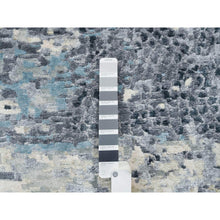 Load image into Gallery viewer, 11&#39;6&quot;x11&#39;6&quot; Blue and Gray, Natural Dyes, Tone on Tone, Modern Abstract with Mosaic Design, Wool and Silk Hand Knotted, Dense Weave, Round Oriental Rug FWR393810