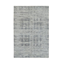 Load image into Gallery viewer, 6&#39;1&quot;x9&#39;2&quot; Dark Grey, Hand Knotted, Modern Design, Hand Spun Undyed Natural Wool, Oriental Rug FWR393858