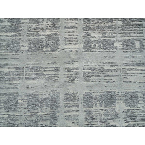 6'1"x9'2" Dark Grey, Hand Knotted, Modern Design, Hand Spun Undyed Natural Wool, Oriental Rug FWR393858