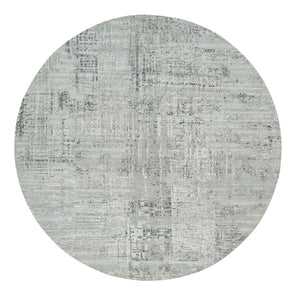 8'1"x8'1" Light Gray, Hand Spun Undyed Natural Wool, Modern Design, Hand Knotted, Round Oriental Rug FWR393882