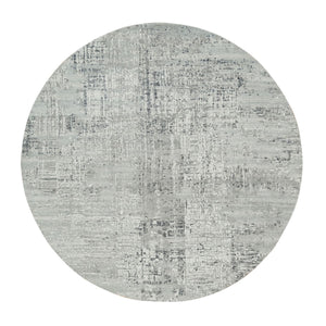 6'1"x6'1" Light Gray, Hand Knotted, Hand Spun Undyed Natural Wool, Soft pile, Modern Design, Round Oriental Rug FWR393918