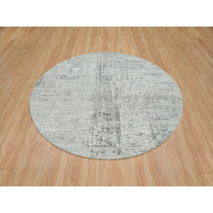 6'1"x6'1" Light Gray, Hand Knotted, Hand Spun Undyed Natural Wool, Soft pile, Modern Design, Round Oriental Rug FWR393918