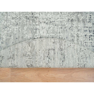 6'1"x6'1" Light Gray, Hand Knotted, Hand Spun Undyed Natural Wool, Soft pile, Modern Design, Round Oriental Rug FWR393918