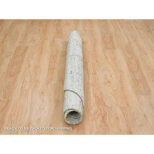 6'1"x6'1" Light Gray, Hand Knotted, Hand Spun Undyed Natural Wool, Soft pile, Modern Design, Round Oriental Rug FWR393918