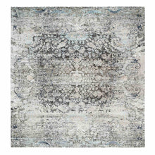 Load image into Gallery viewer, 11&#39;9&quot;x12&#39;3&quot; Gray, Transitional Persian Influence Erased Medallion Design, Silk with Textured Wool, Hand Knotted, Square Oriental Rug FWR394134