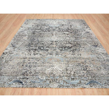 Load image into Gallery viewer, 11&#39;9&quot;x12&#39;3&quot; Gray, Transitional Persian Influence Erased Medallion Design, Silk with Textured Wool, Hand Knotted, Square Oriental Rug FWR394134